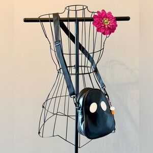 New Halloween Spooky Black Ghost Crossbody Shoulder Purse Bag w/ Charm & Strap